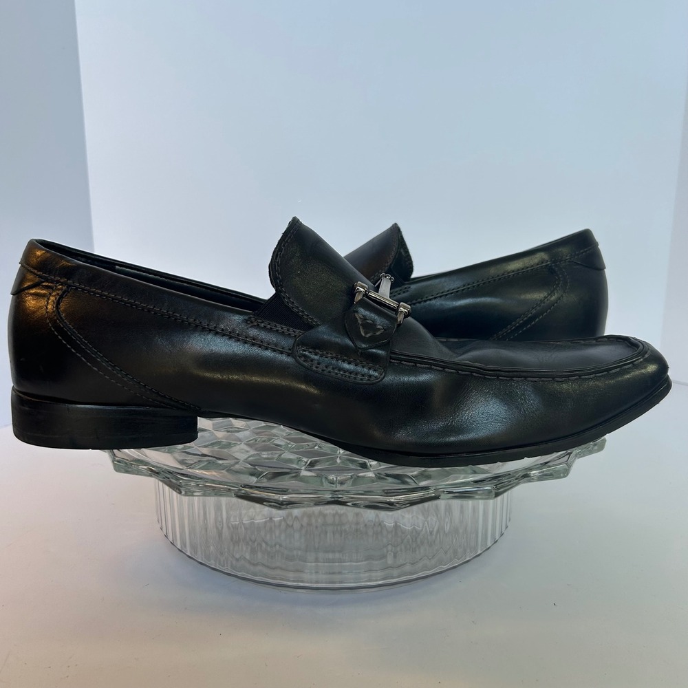 Kenneth Cole Black‎ Leather Dress Loafers with Silver Buckle Detail - Men's